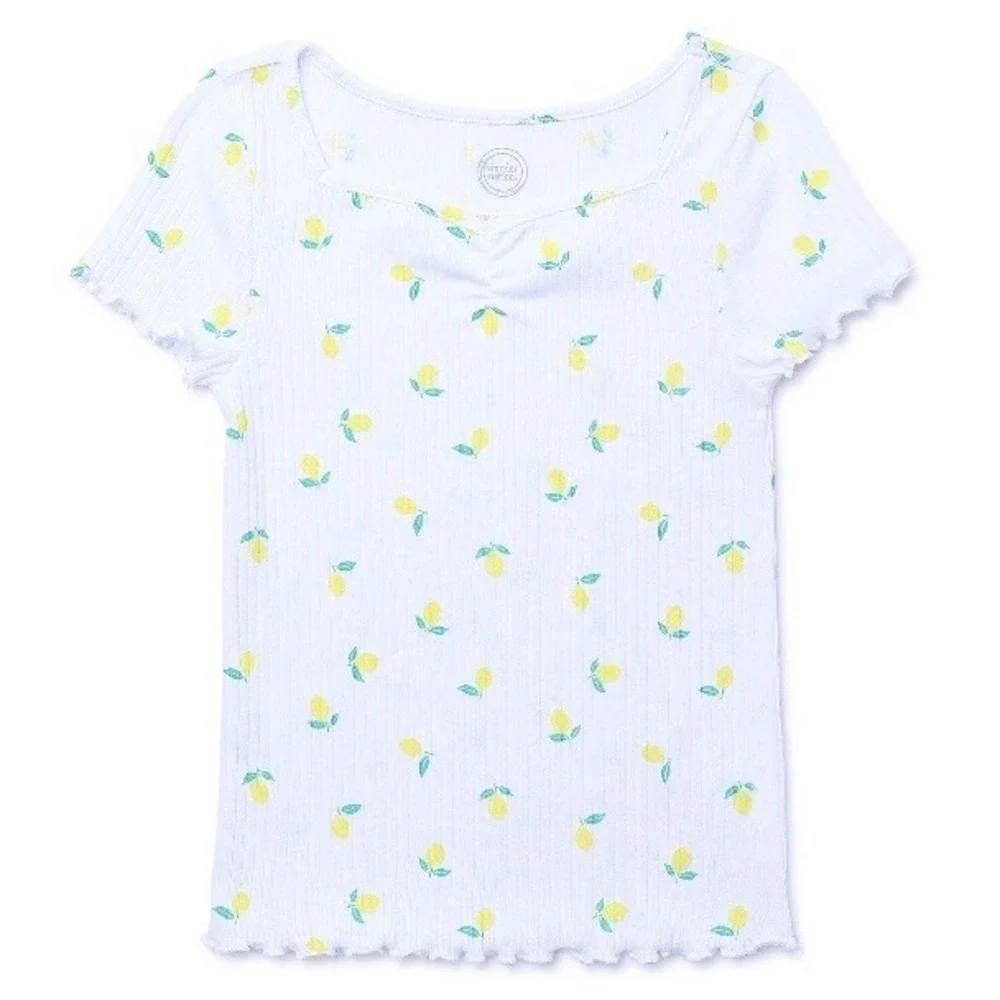 Wonder Nation Girls Rib Top Medium 7-8 New with Tags White Lemon Lettuce Edge